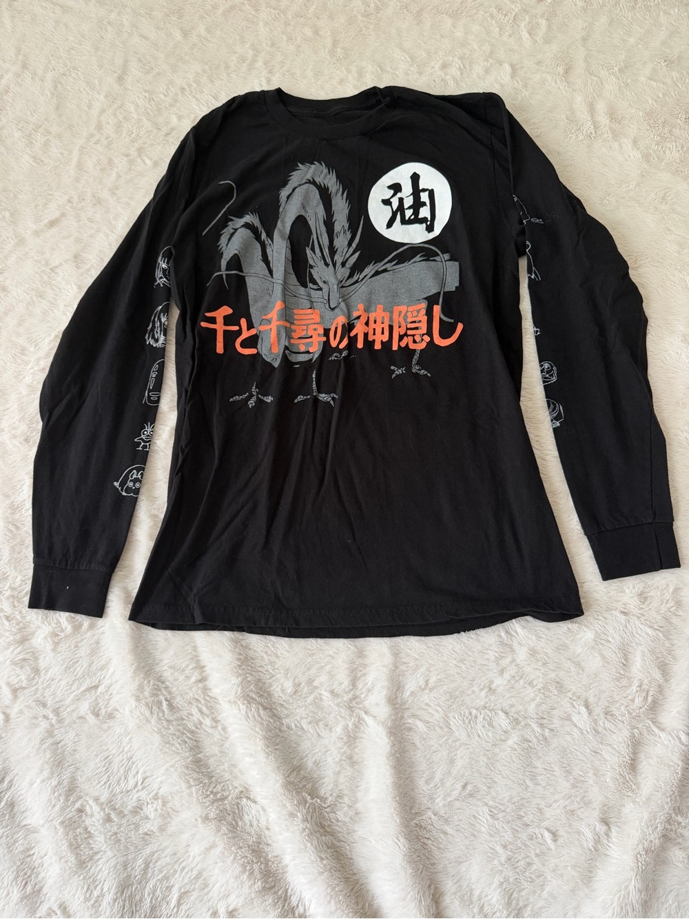 Studio Ghibli Spirited Away Haku Dragon Sleeve Print Long Sleeve Tee M